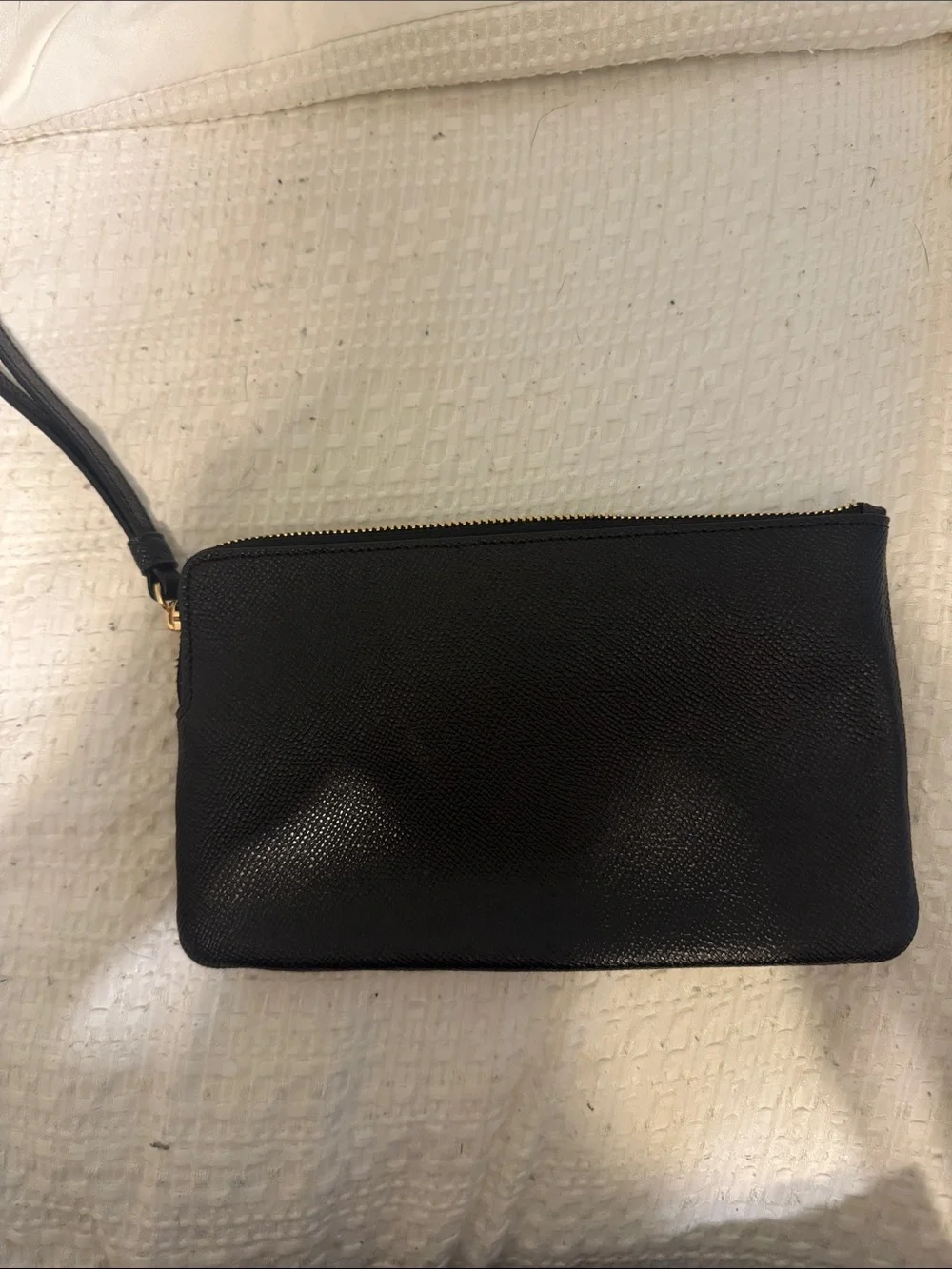 Coach Black Leather Zip Wristlet with Gold Logo